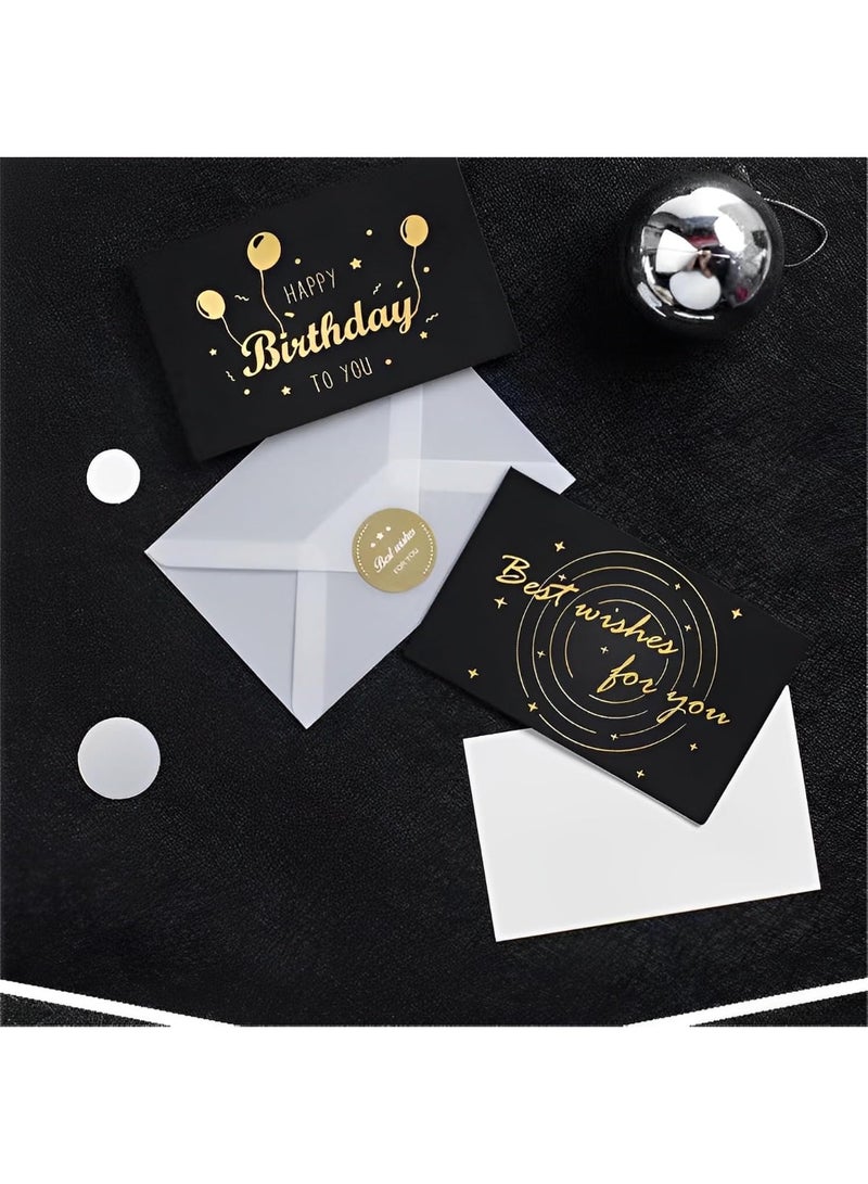 DELGREEN 4 Pcs Premium Birthday Card with Gold Embossing，Black & Gold Foil Elegant Happy Birthday to You With Envelope And Seal， Anniversary Card Gift for Boyfriend,Mum,Daddy - Image 2